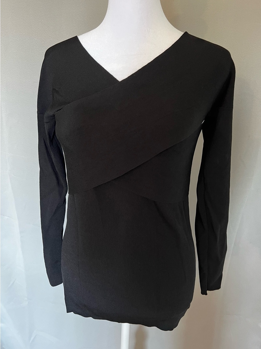 Massimo Dutti Black Long-Sleeve Cross-Front Women’s Top